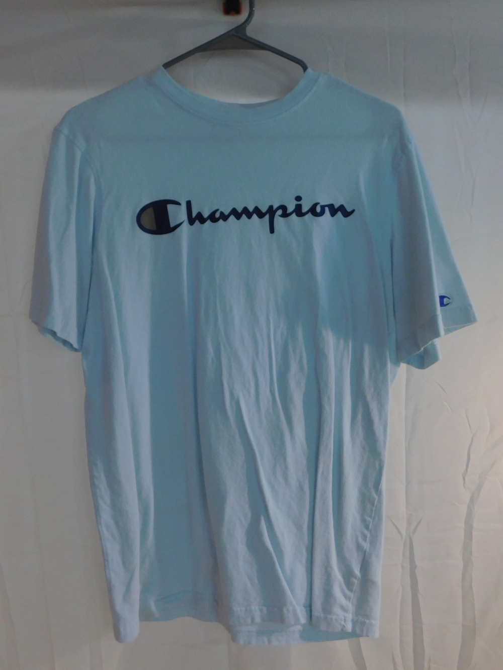 Champion Light Blue Crewneck Tee with Navy Logo